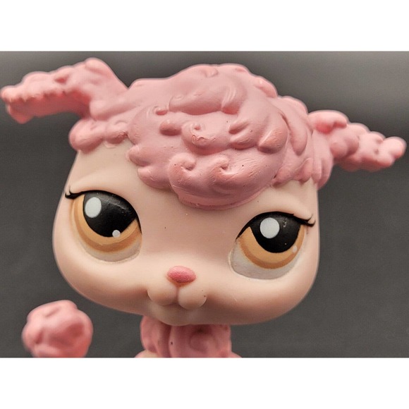 Littlest Pet Shop LPS Pink French Poodle Hasbro Dog Figure Brown Eyes - Picture 4 of 10